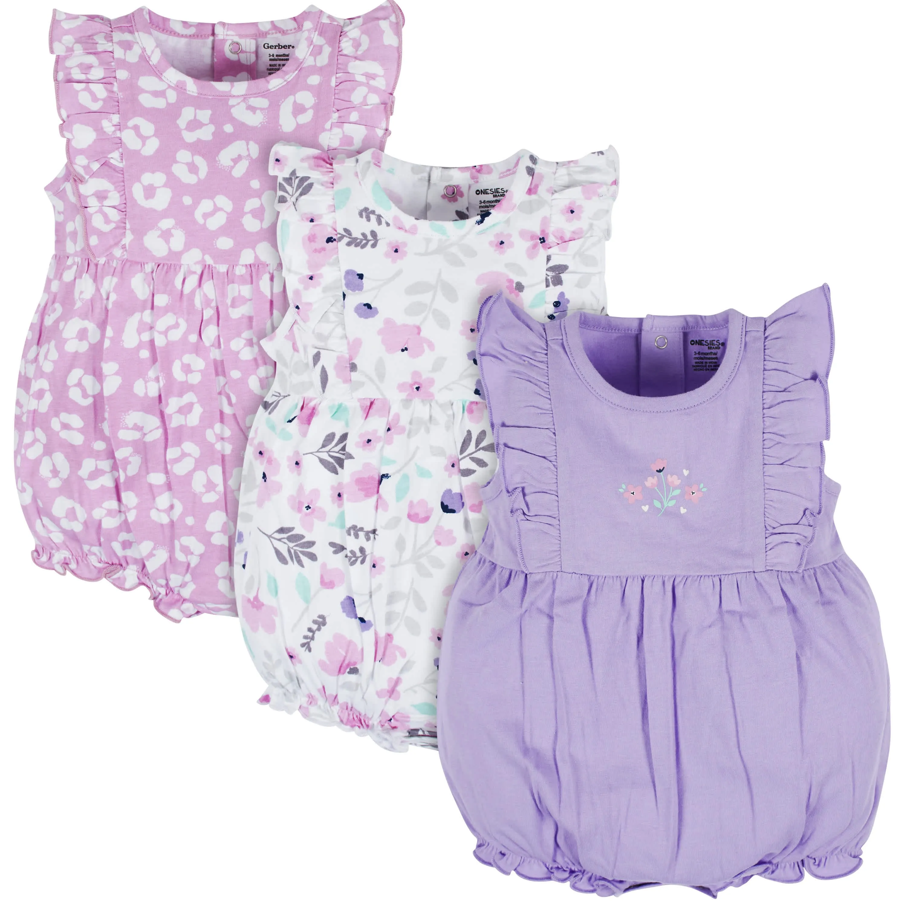 3-Pack Baby Girls Rainbow Floral Rompers: colorful newborn outfits