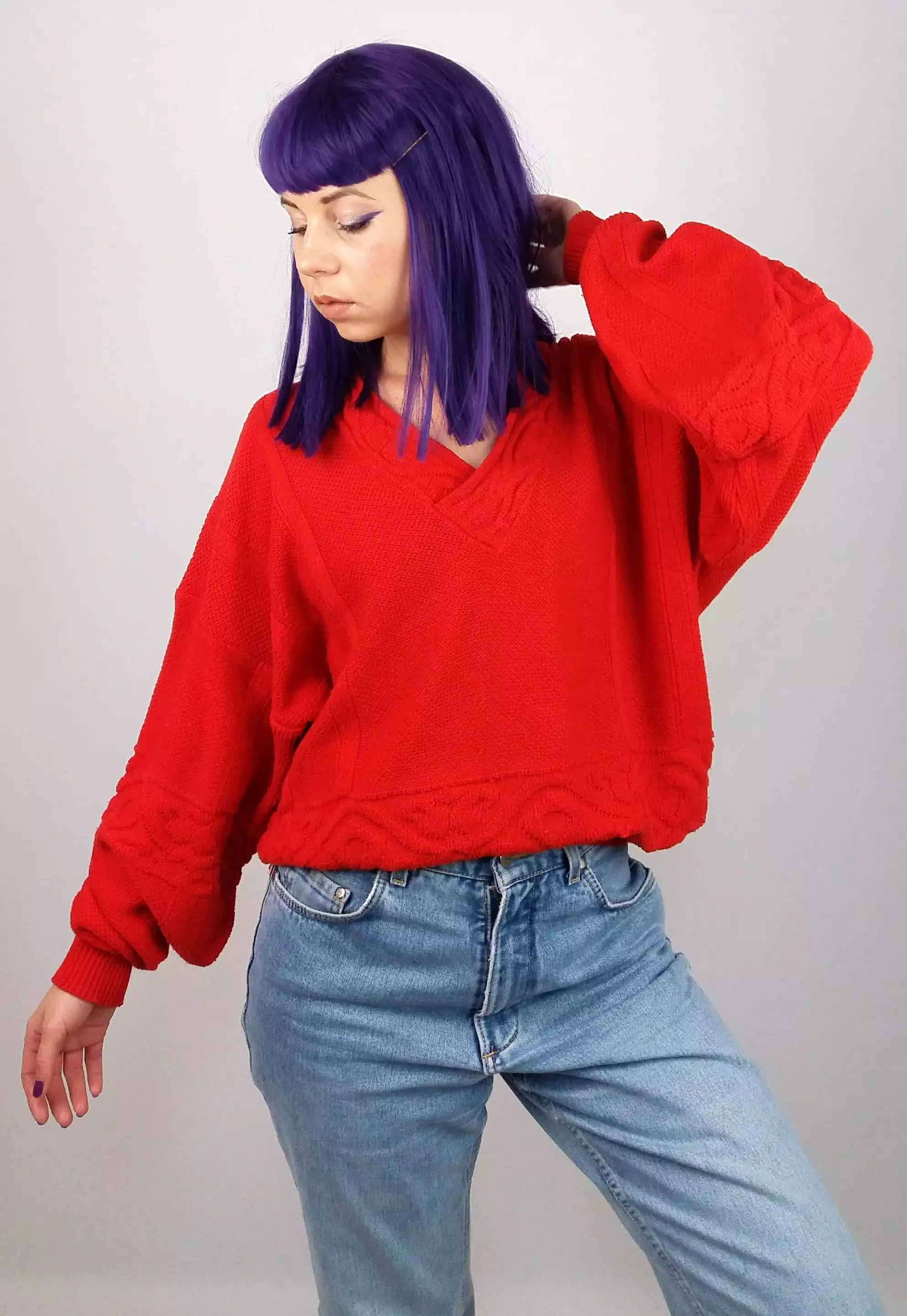 80s Retro V-neck Sweater - Red | Shop Now