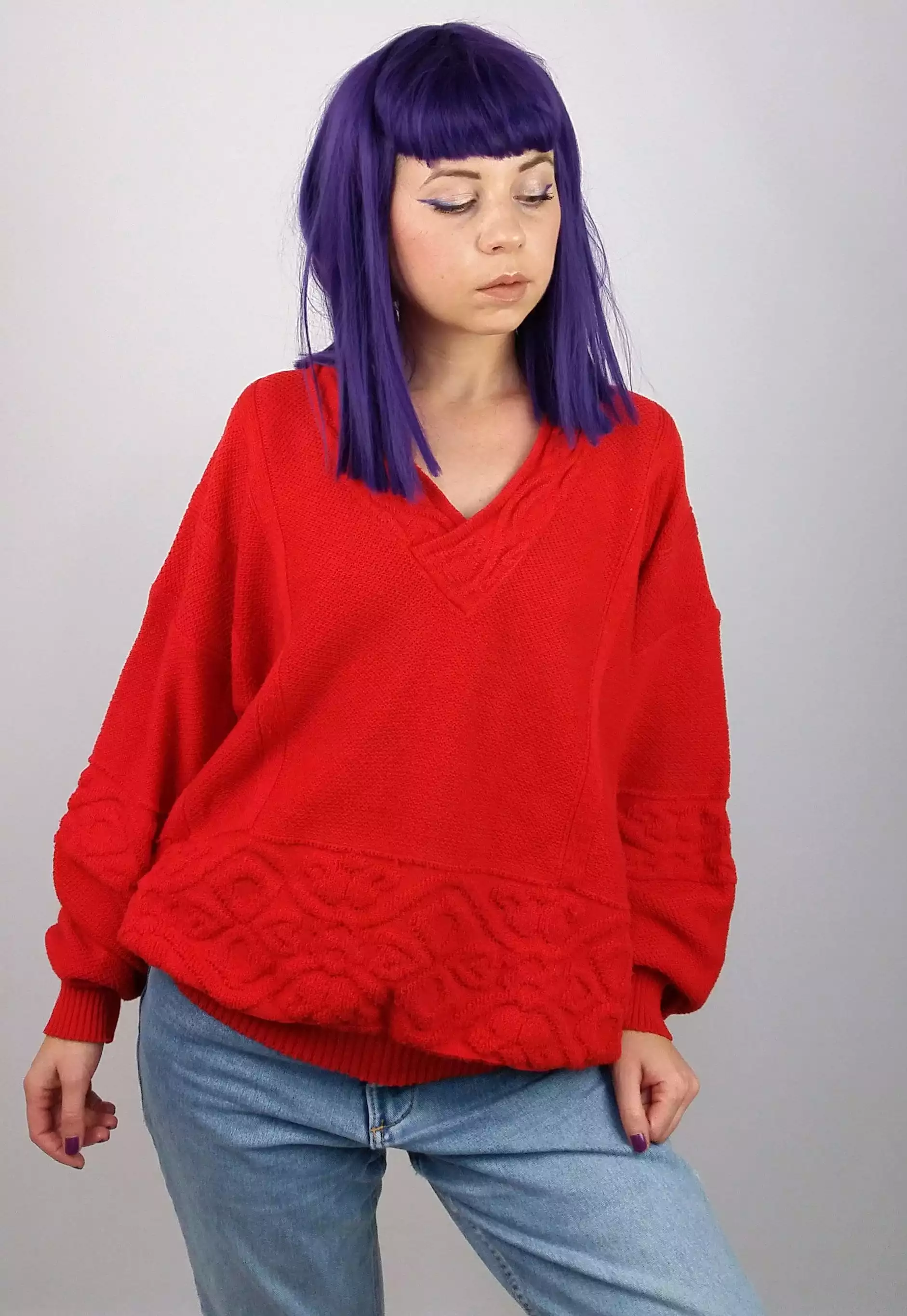 80s Retro V-neck Sweater - Red | Shop Now