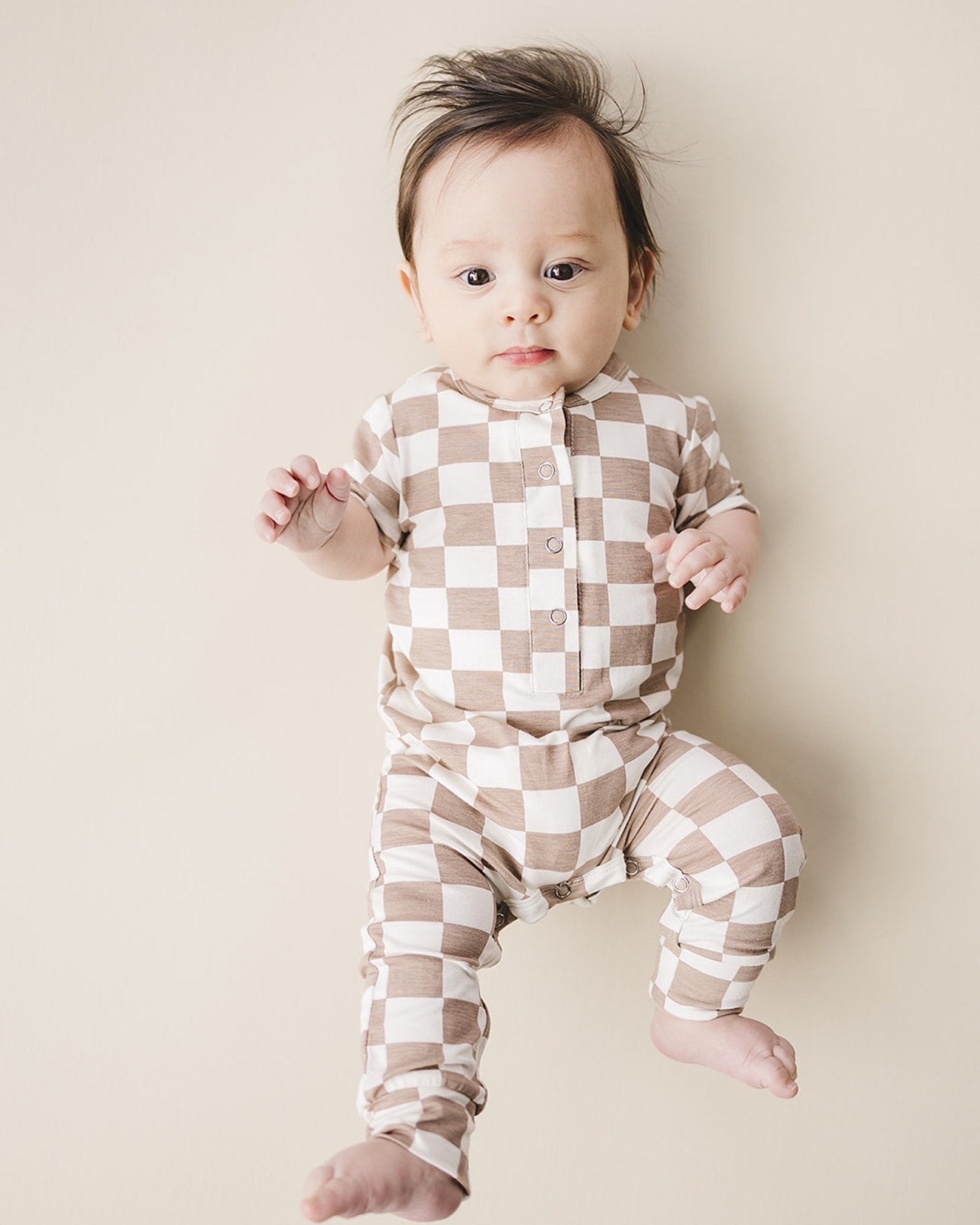 Bamboo Checkered Jumpsuit Latte for sale