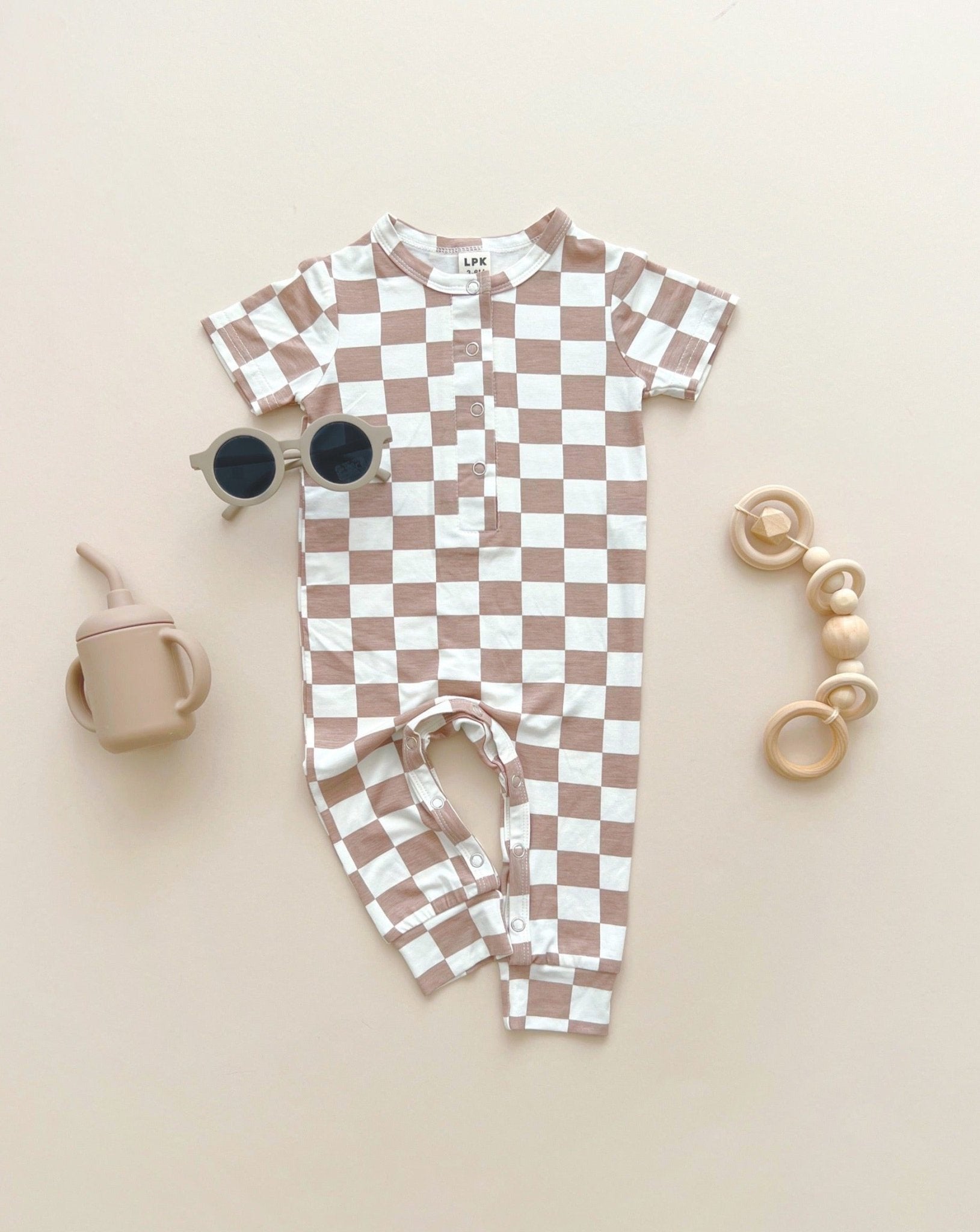 Bamboo Checkered Jumpsuit Latte for sale