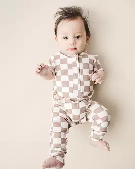 Bamboo Checkered Jumpsuit Latte for sale