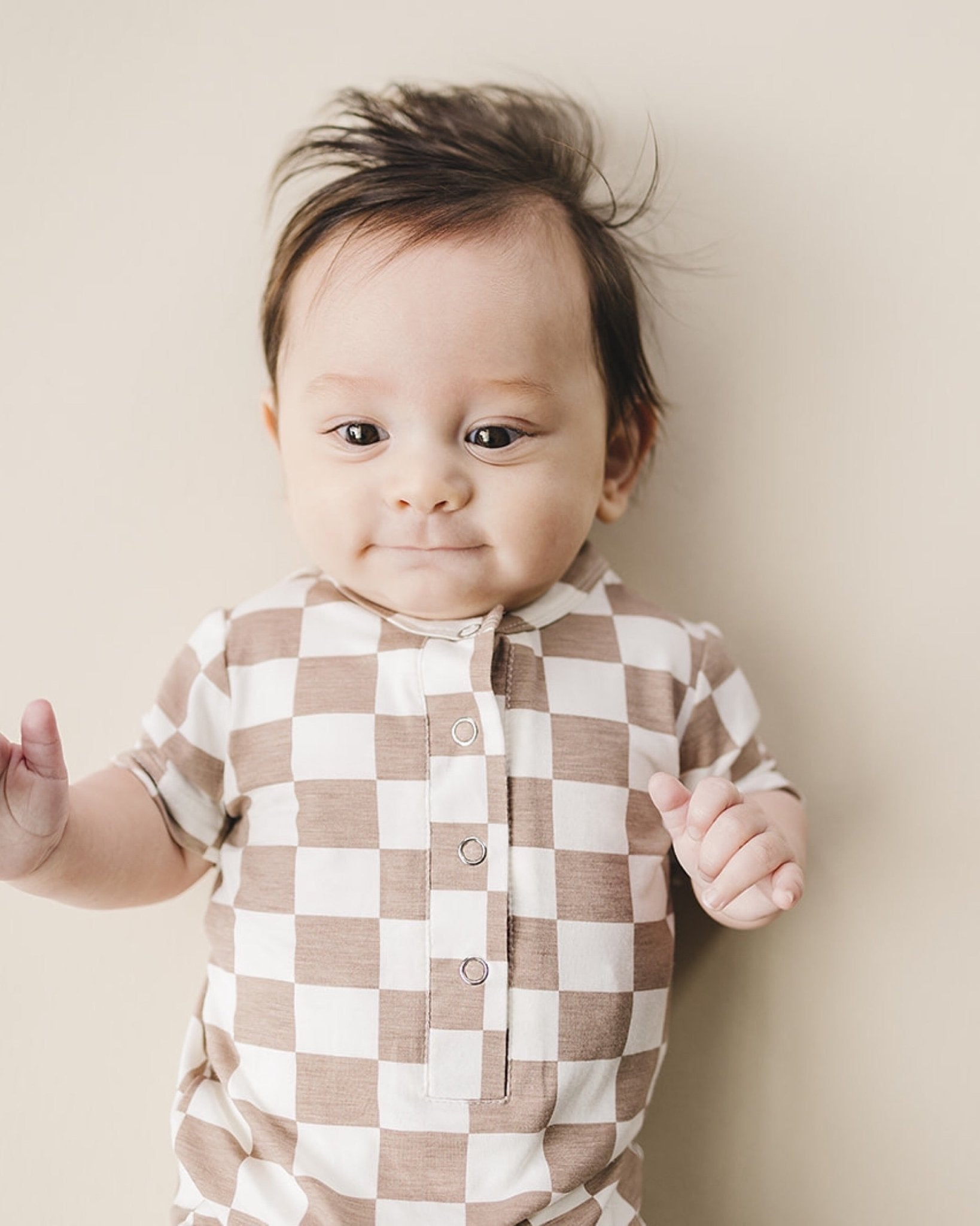 Bamboo Checkered Jumpsuit Latte for sale