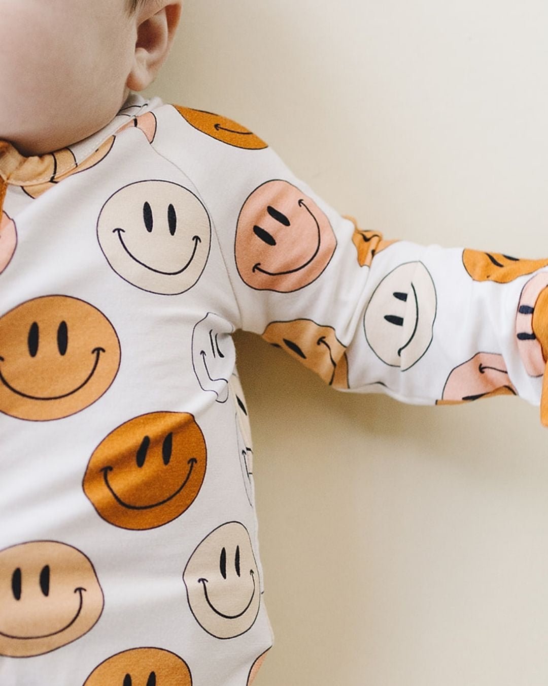 Bamboo Copper Zip Romper with Smiley Pattern