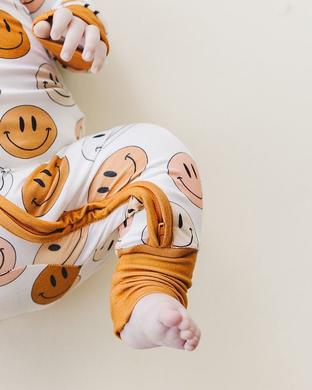 Bamboo Copper Zip Romper with Smiley Pattern