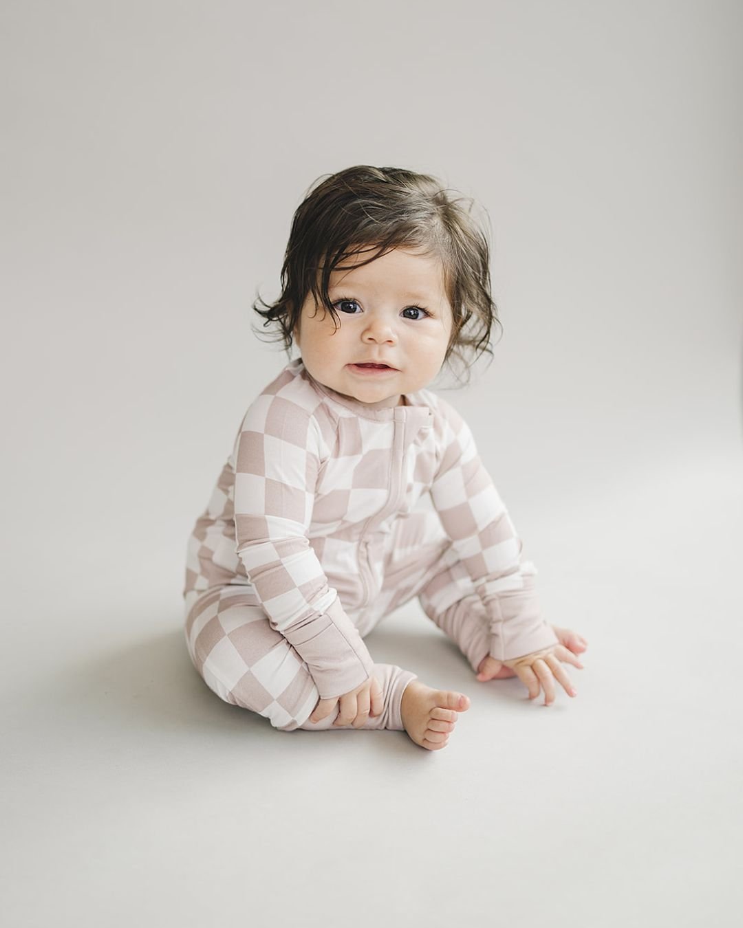 Bamboo Romper | Latte Checkered