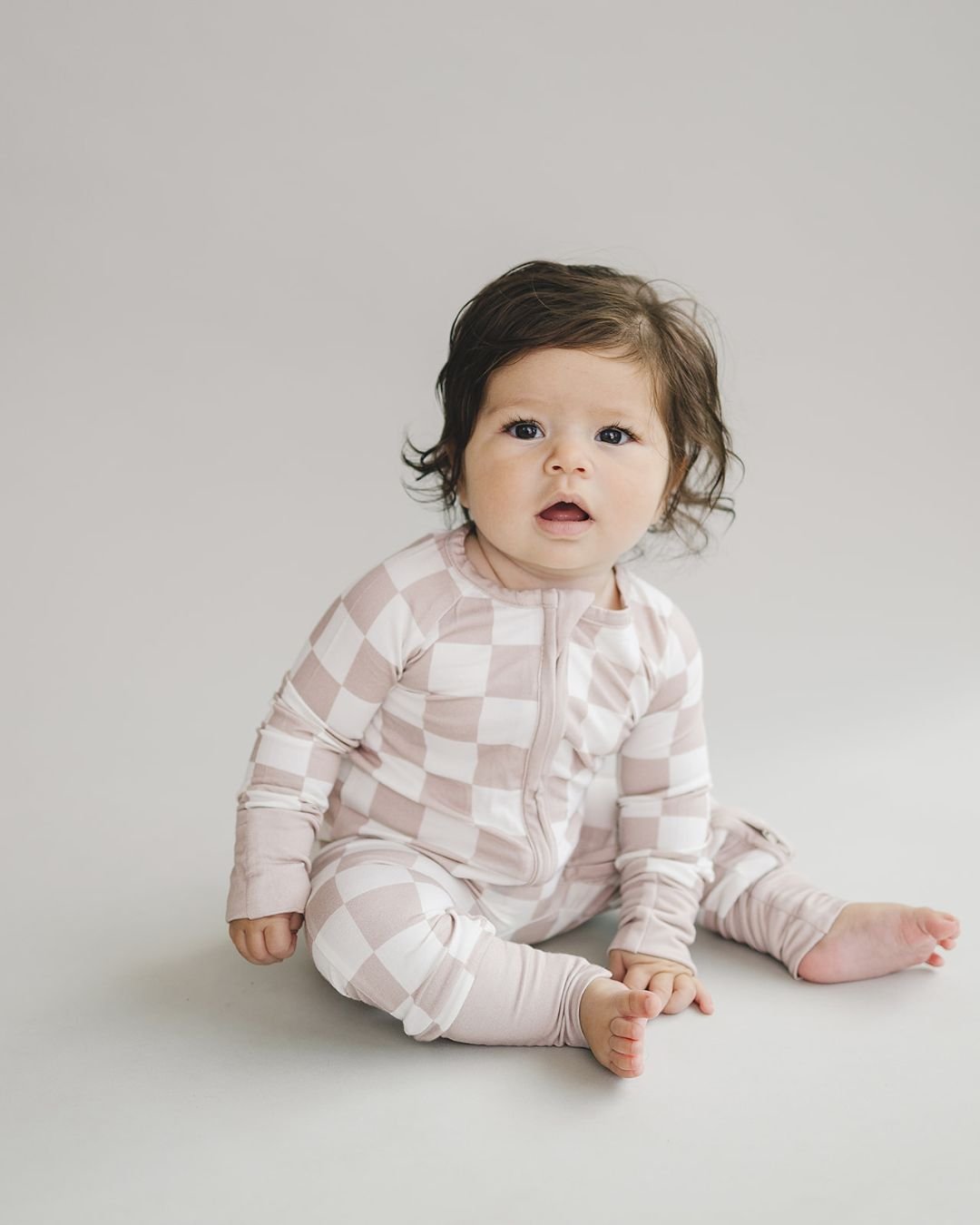 Bamboo Romper | Latte Checkered