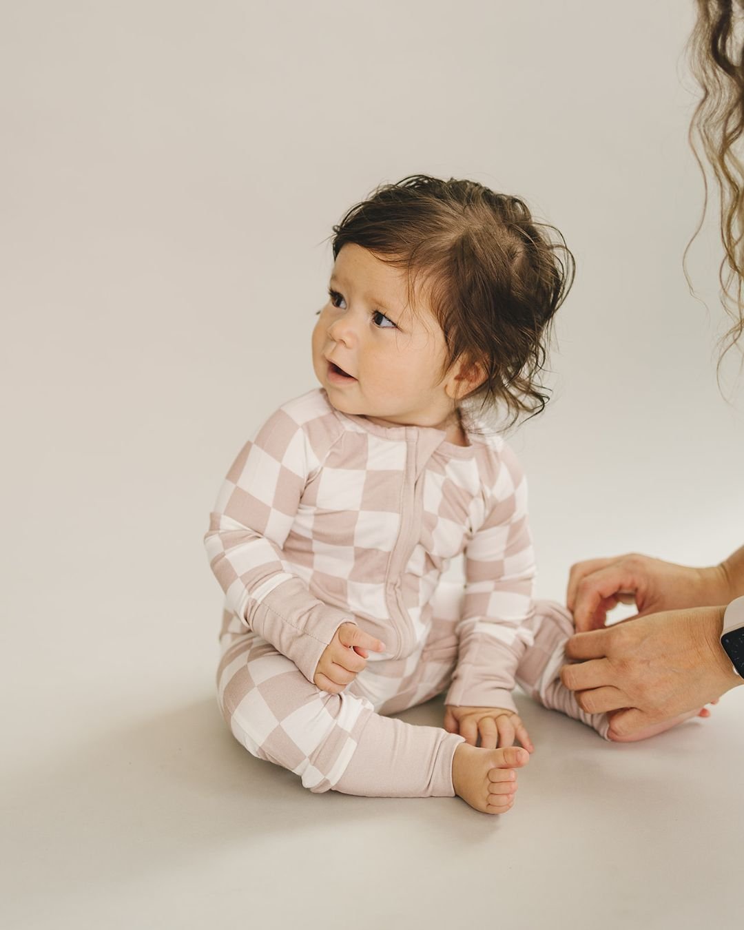 Bamboo Romper | Latte Checkered