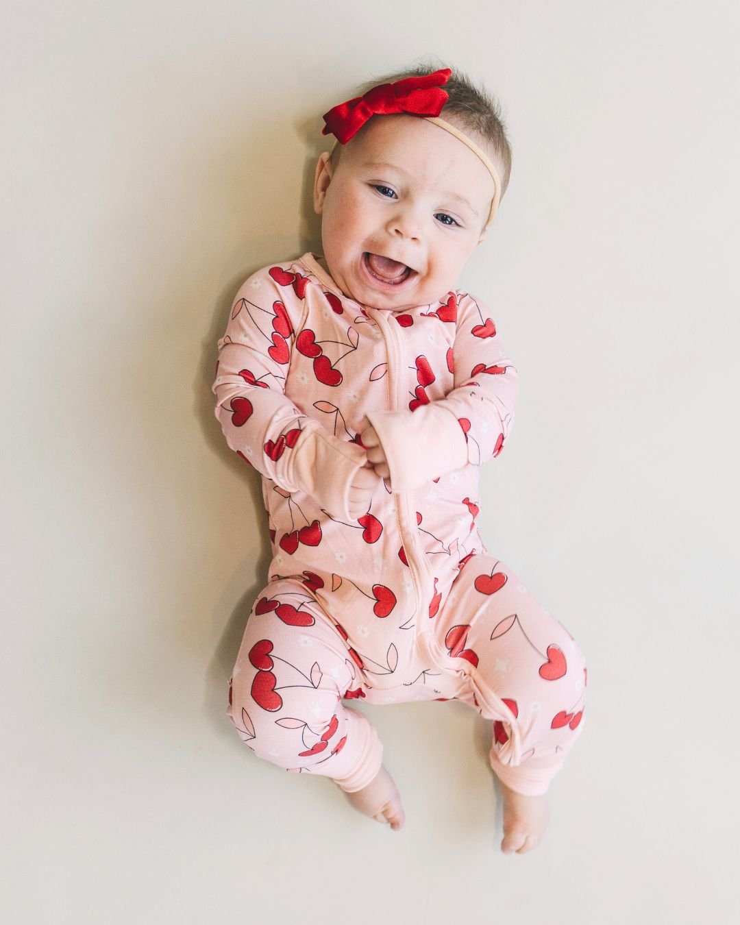 Bamboo Romper with Cherry Heart | Zipper Closure