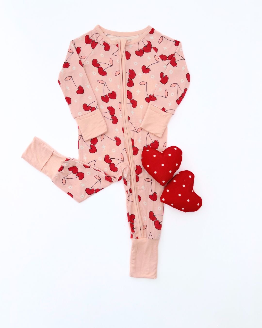 Bamboo Romper with Cherry Heart | Zipper Closure