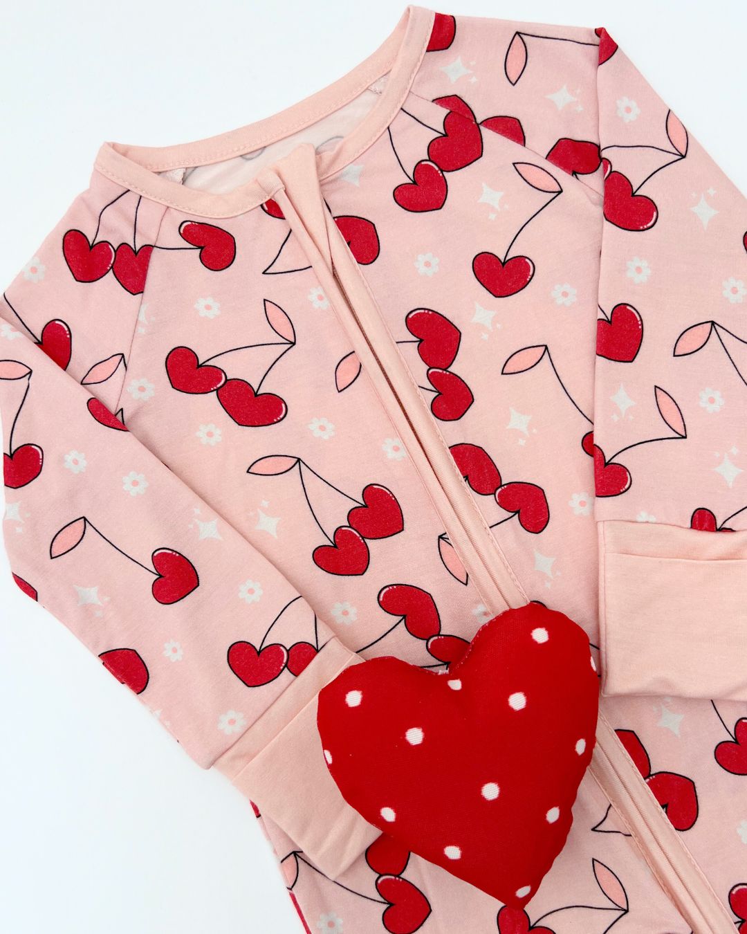 Bamboo Romper with Cherry Heart | Zipper Closure