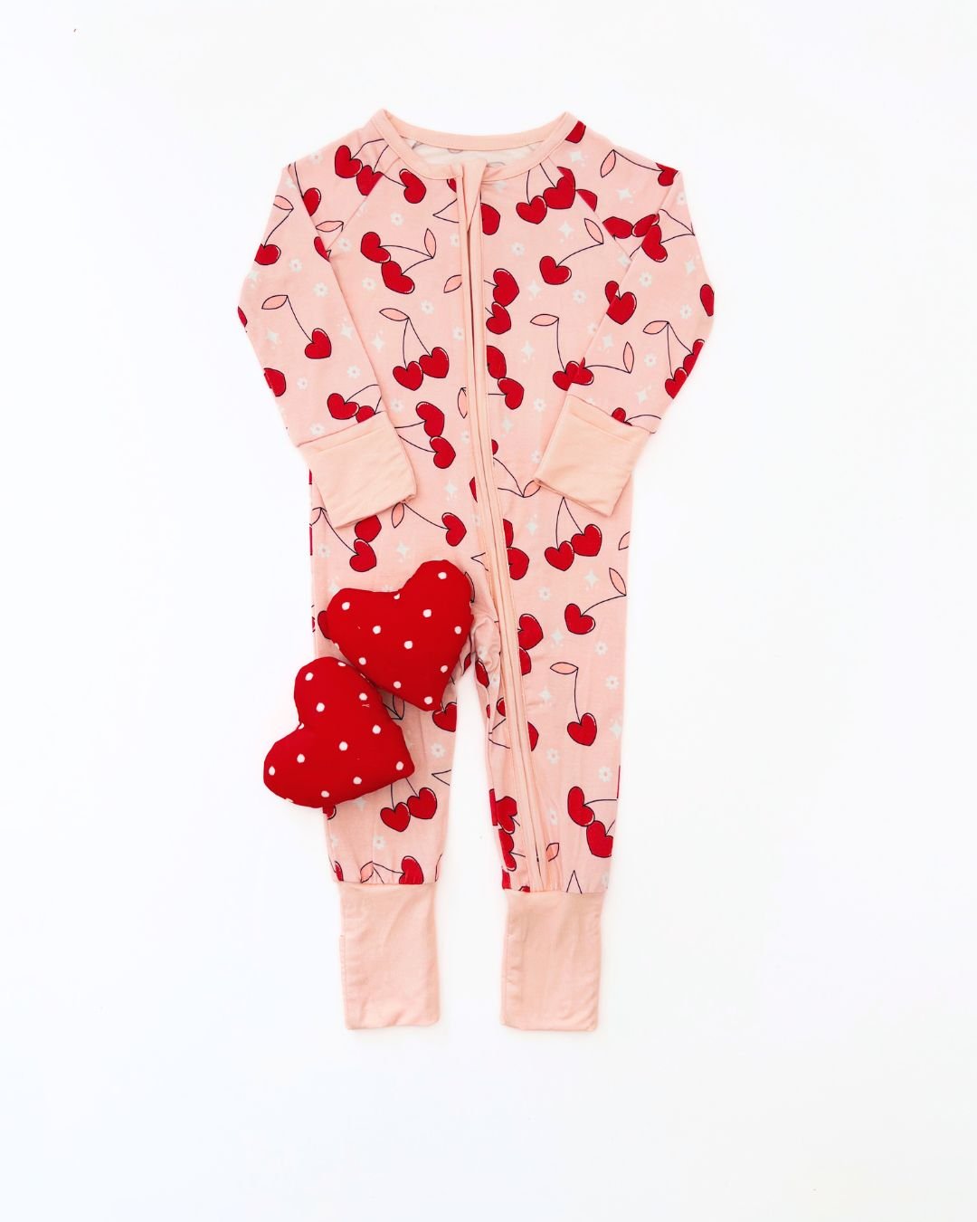 Bamboo Romper with Cherry Heart | Zipper Closure