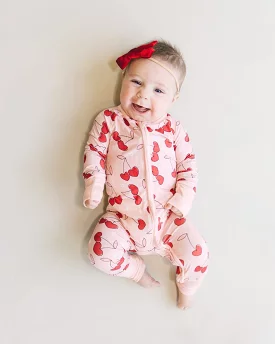 Bamboo Romper with Cherry Heart | Zipper Closure