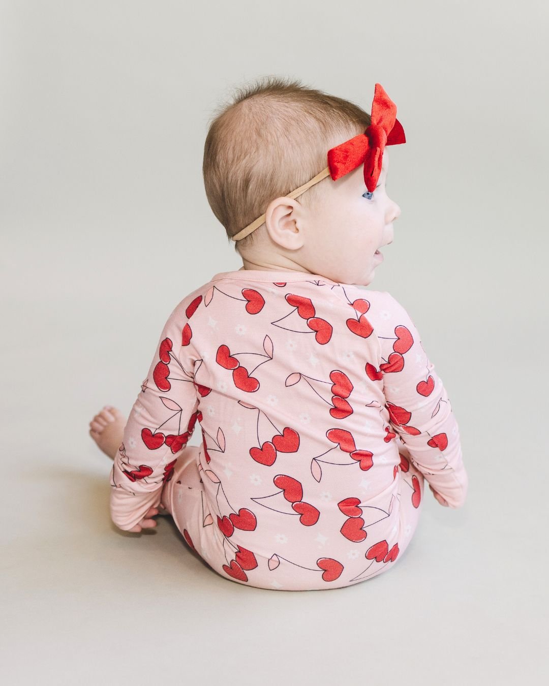 Bamboo Romper with Cherry Heart | Zipper Closure