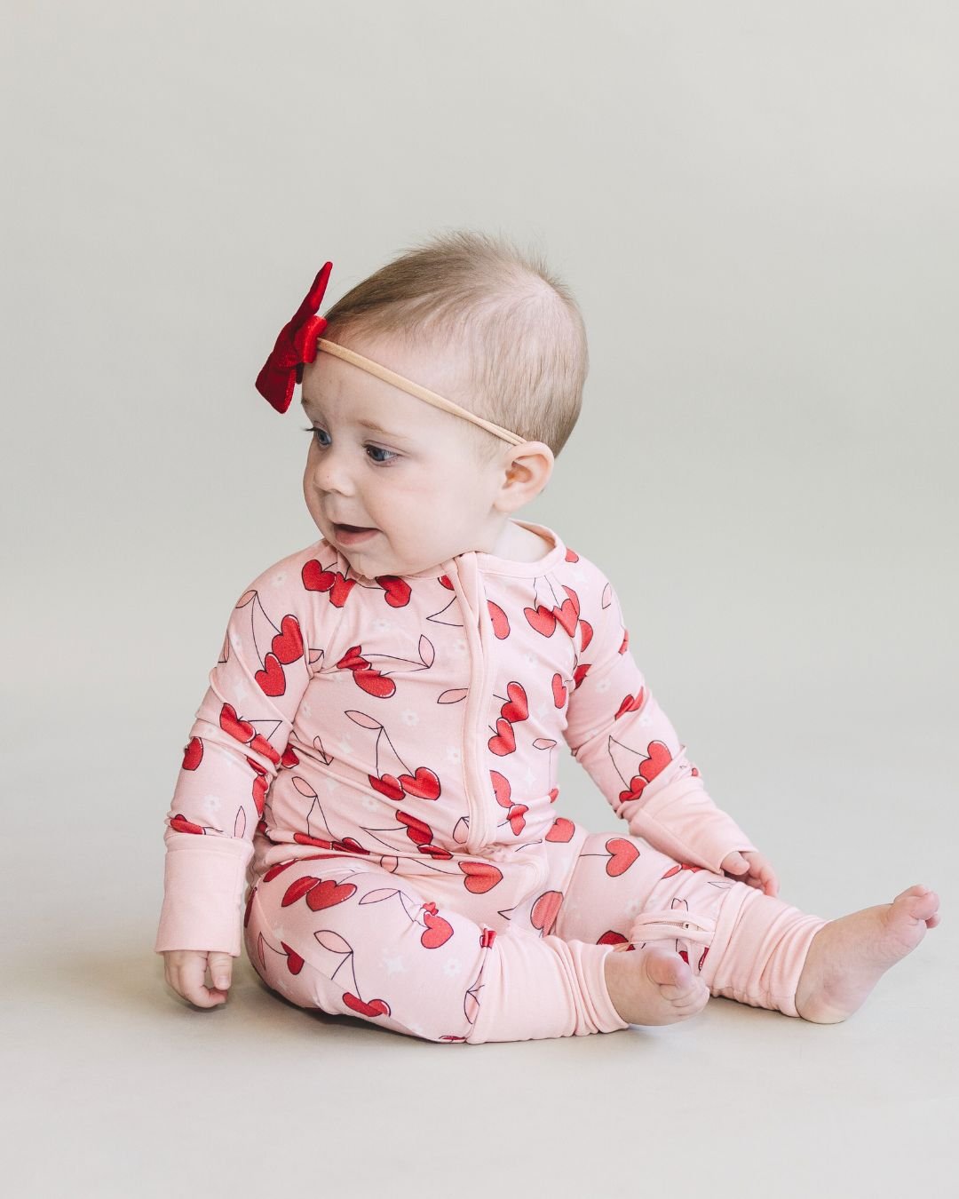 Bamboo Romper with Cherry Heart | Zipper Closure