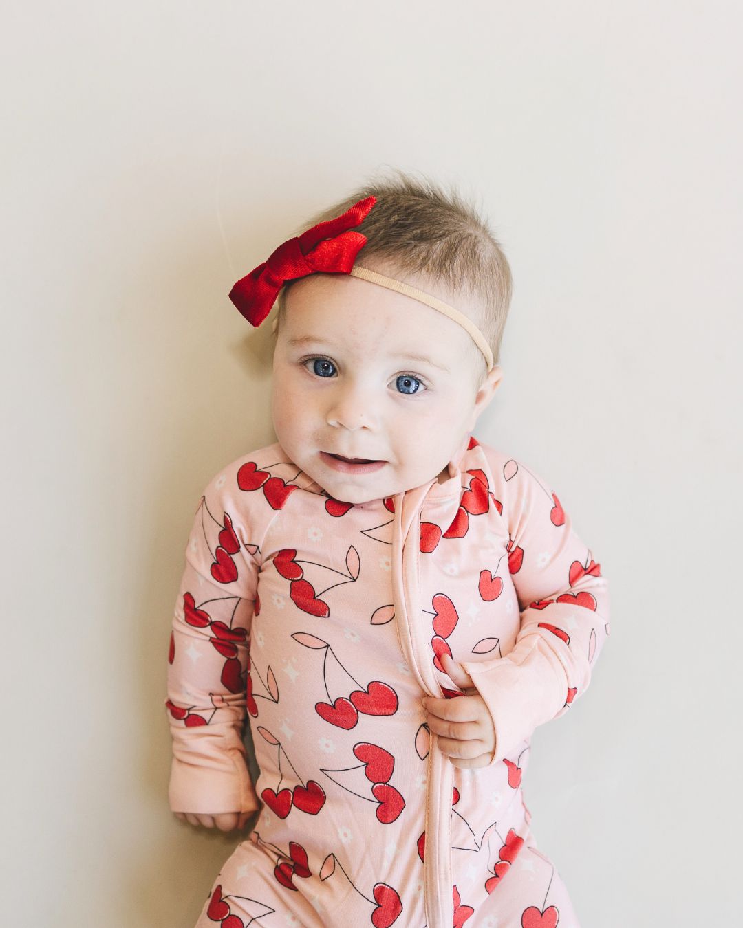 Bamboo Romper with Cherry Heart | Zipper Closure