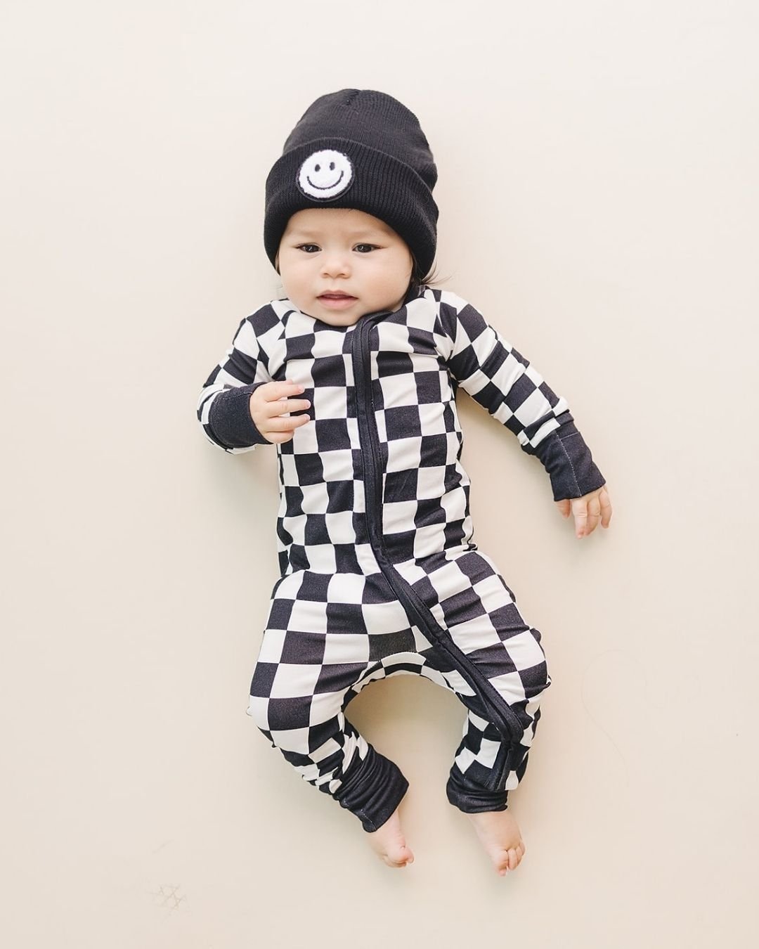 Bamboo Zip Romper | Black Checkered