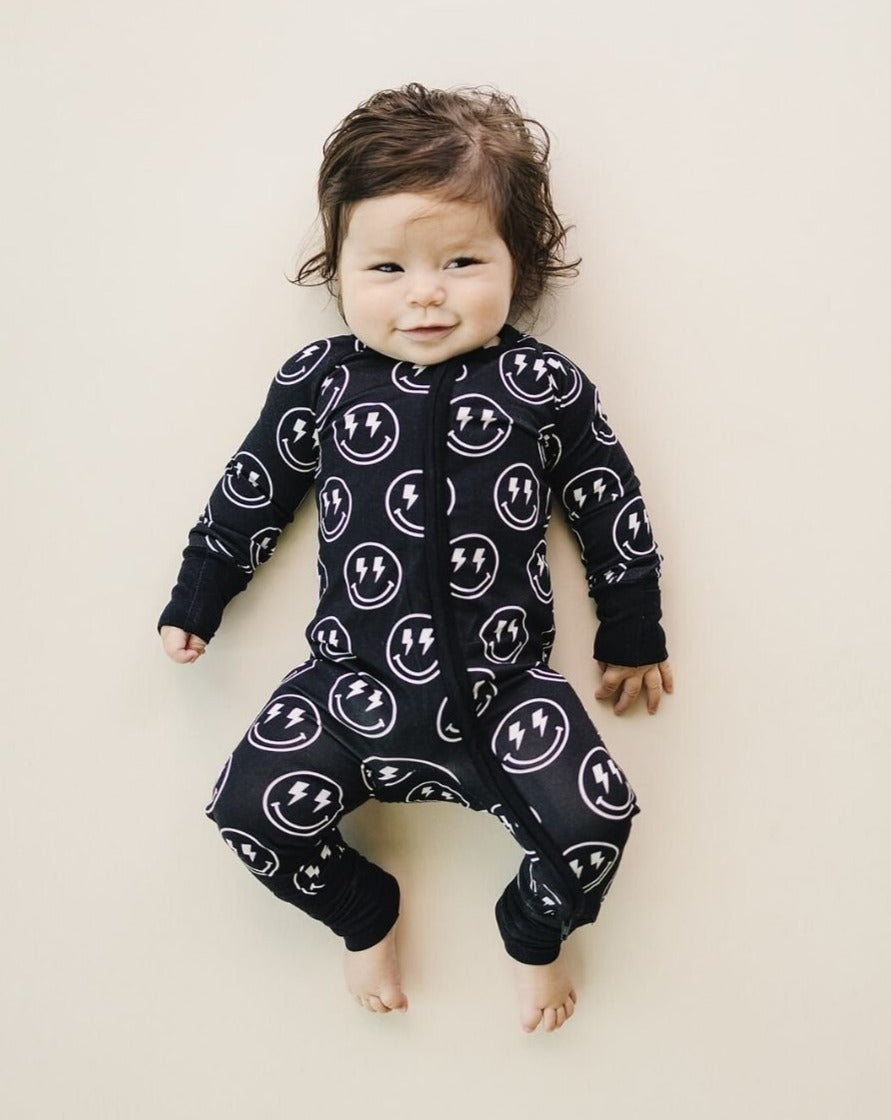 Bamboo Zip Romper | Electric Smiley - Eco-Friendly and Vibrant