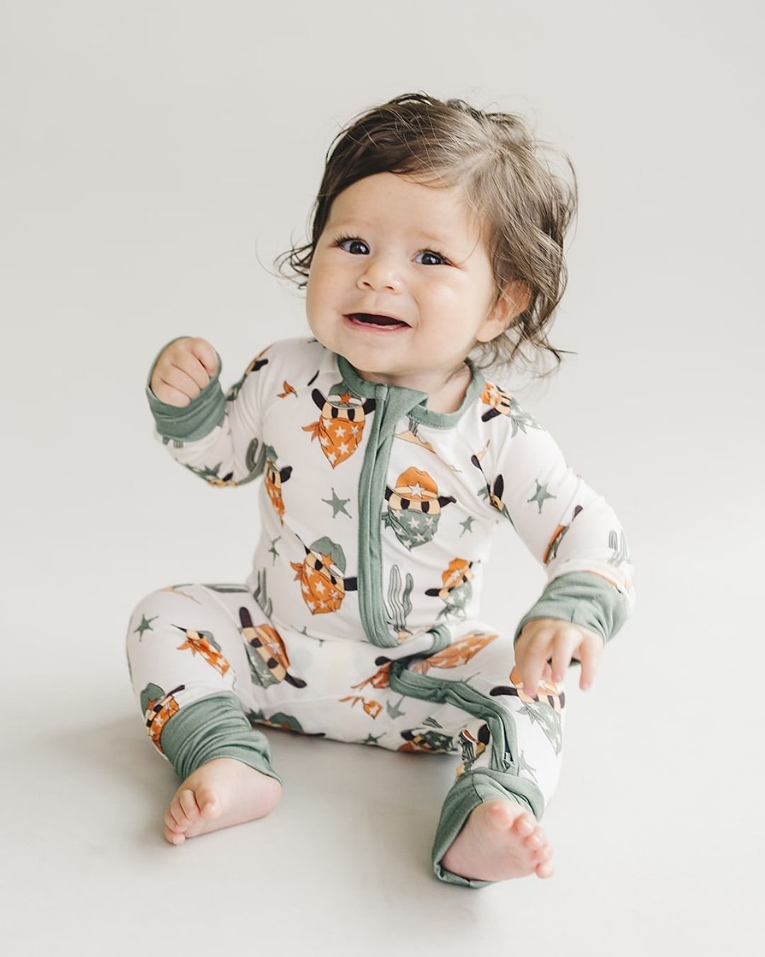 Bamboo Zip Romper | Smiley Cowboy