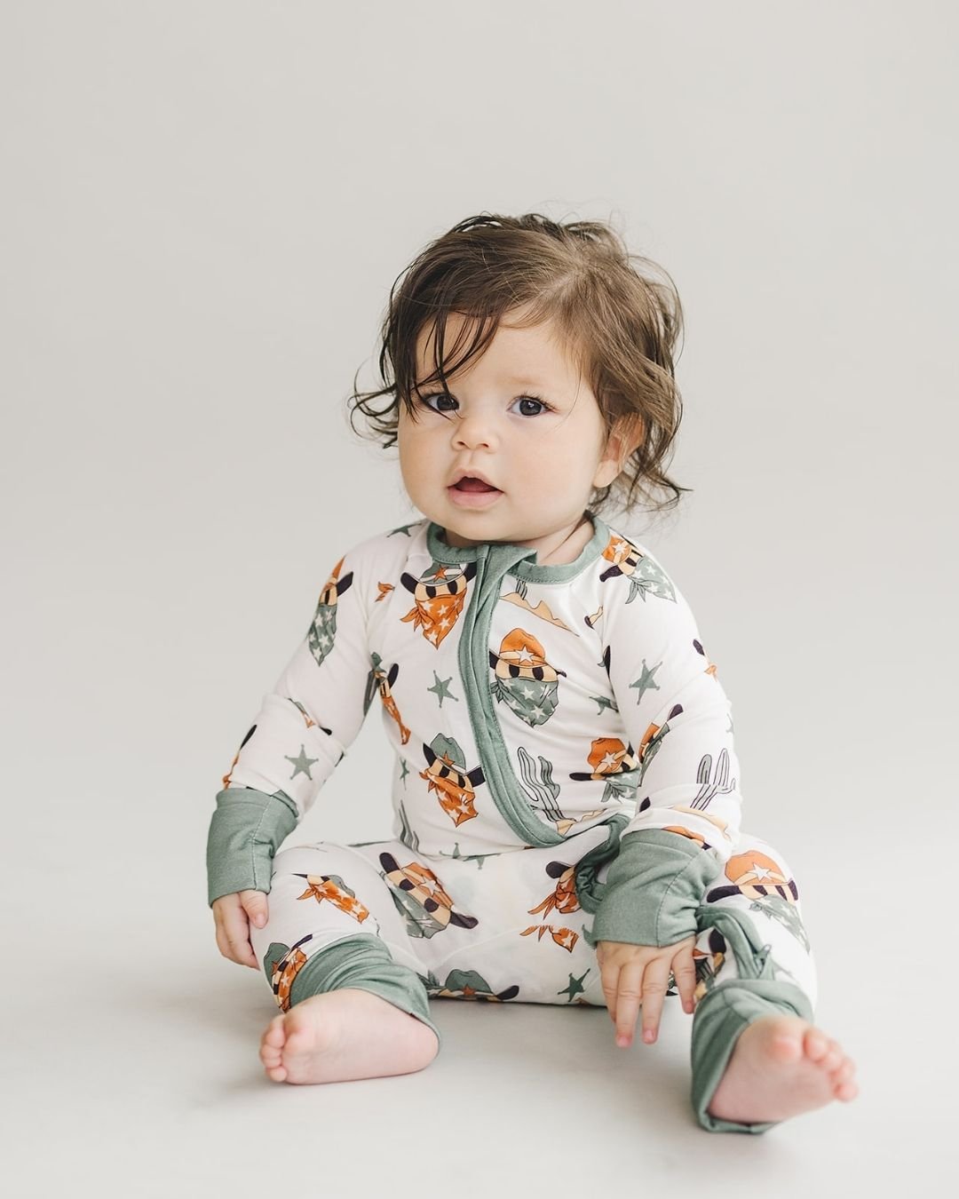 Bamboo Zip Romper | Smiley Cowboy