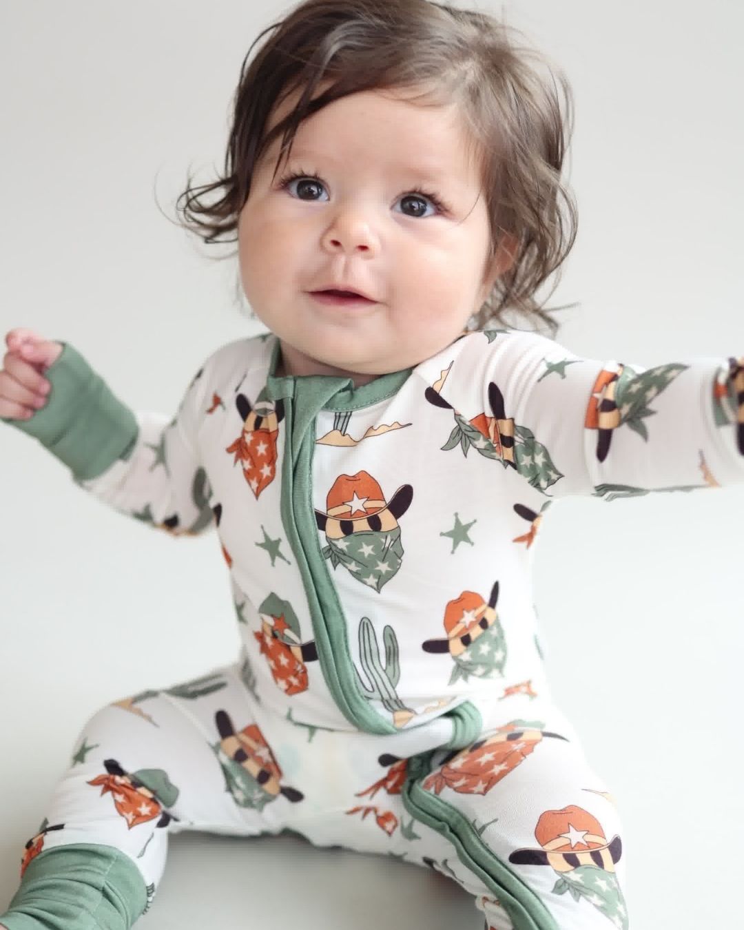 Bamboo Zip Romper | Smiley Cowboy