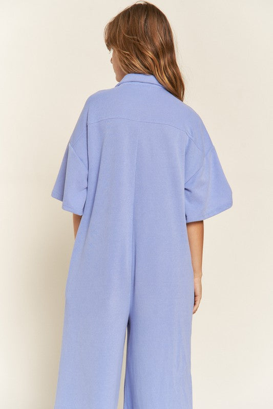 Basic Collar Shirt Wide Leg Jumpsuit for women