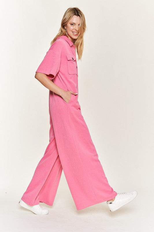 Basic Collar Shirt Wide leg Jumpsuit - Shop Now