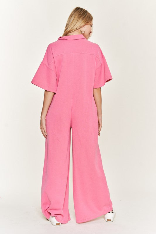 Basic Collar Shirt Wide leg Jumpsuit - Shop Now