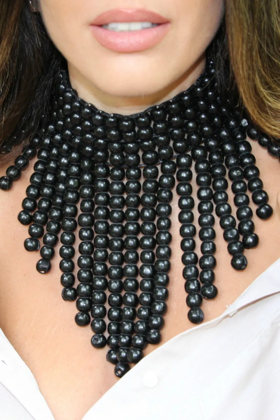 Black Beaded Bib Necklace