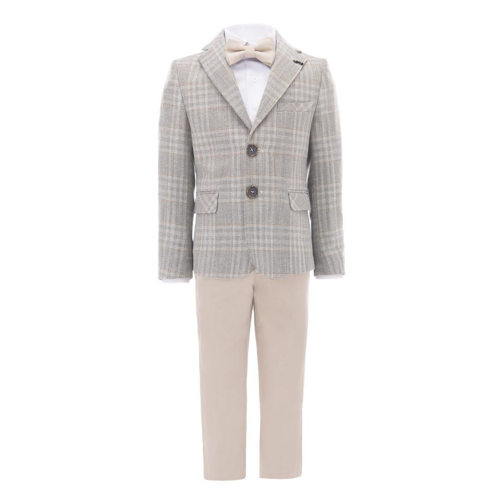 Beige Checkered Peak Lapel Suit