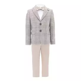 Beige Checkered Peak Lapel Suit