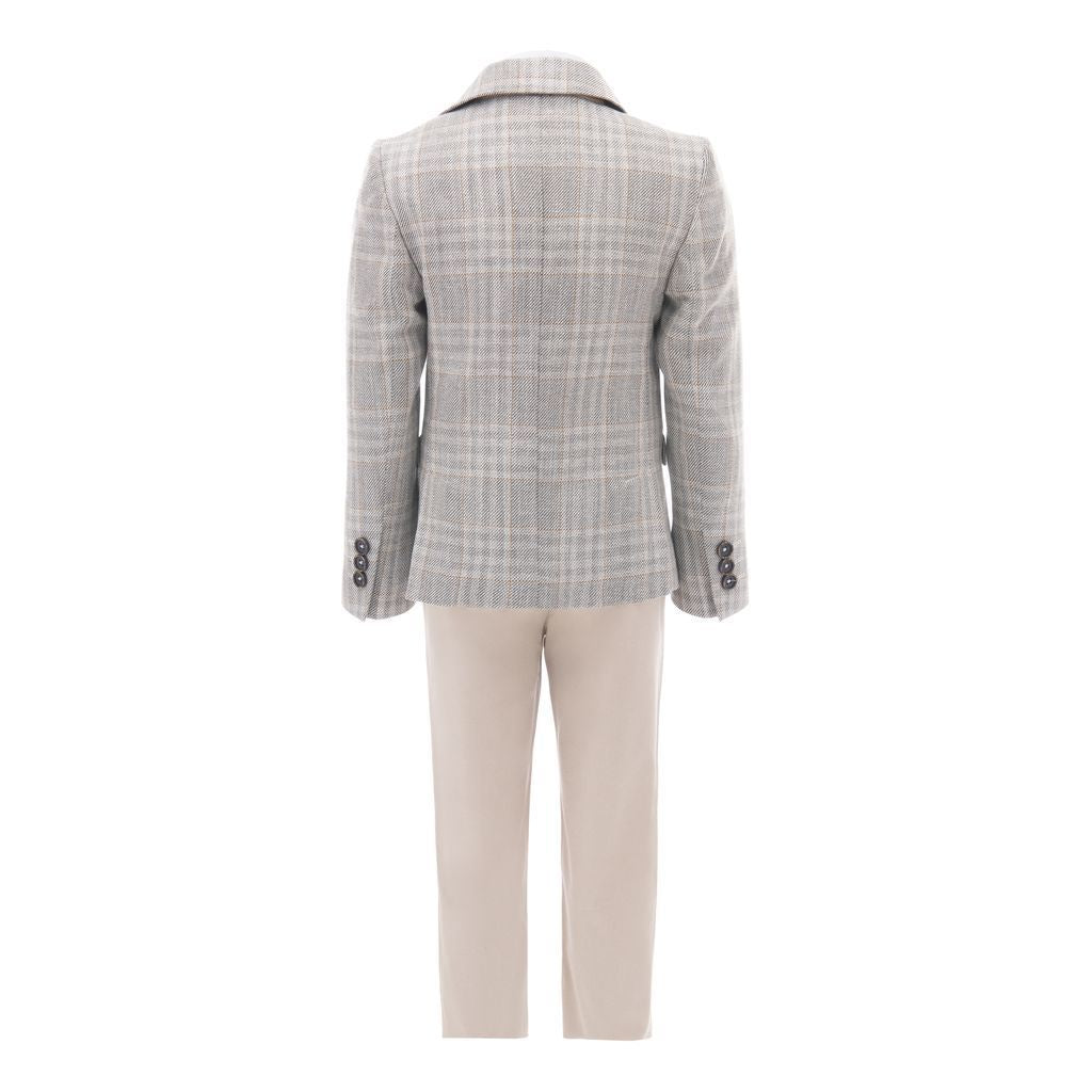 Beige Checkered Peak Lapel Suit