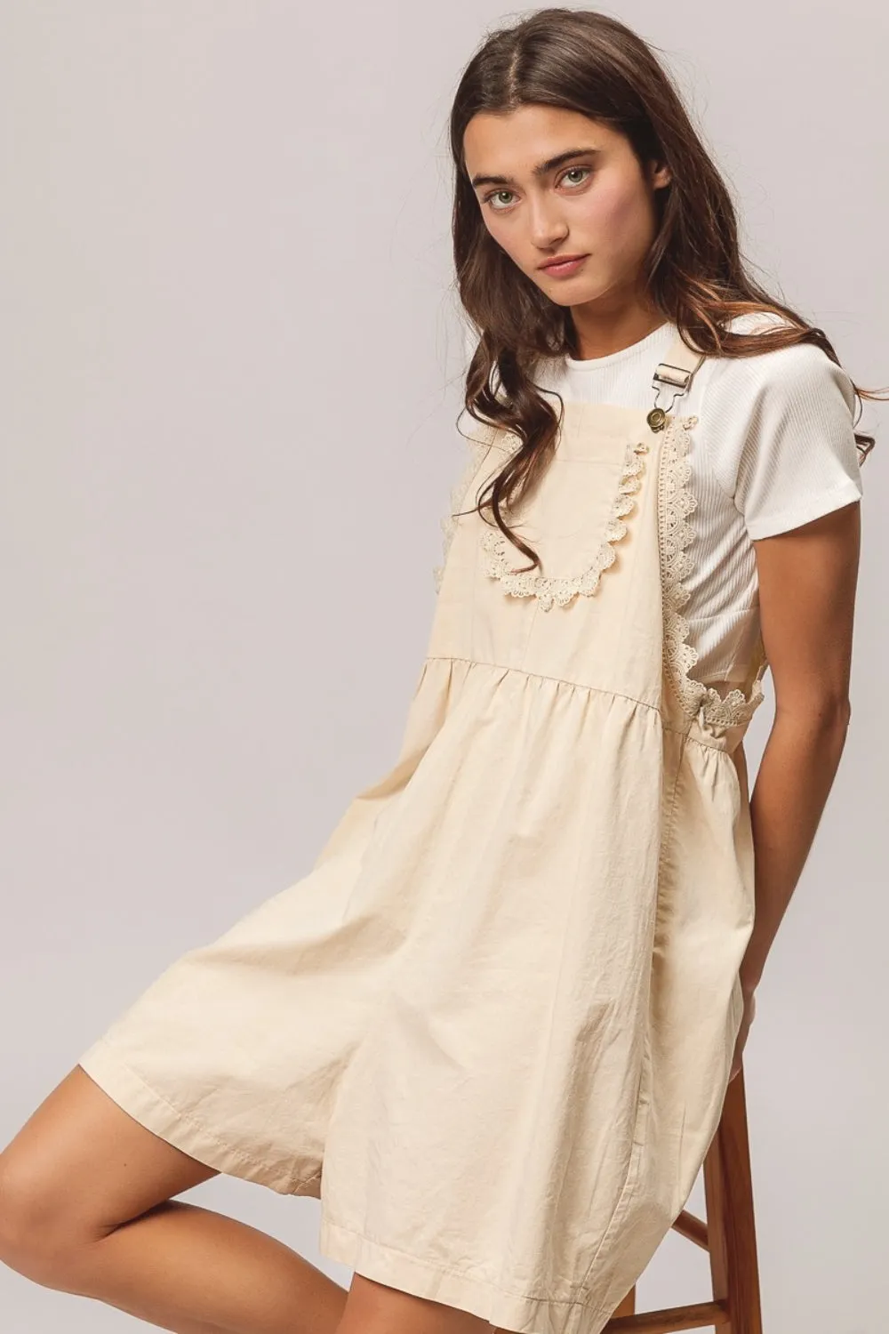 BiBi Lace Trim Rompers with Back Patch Pocket