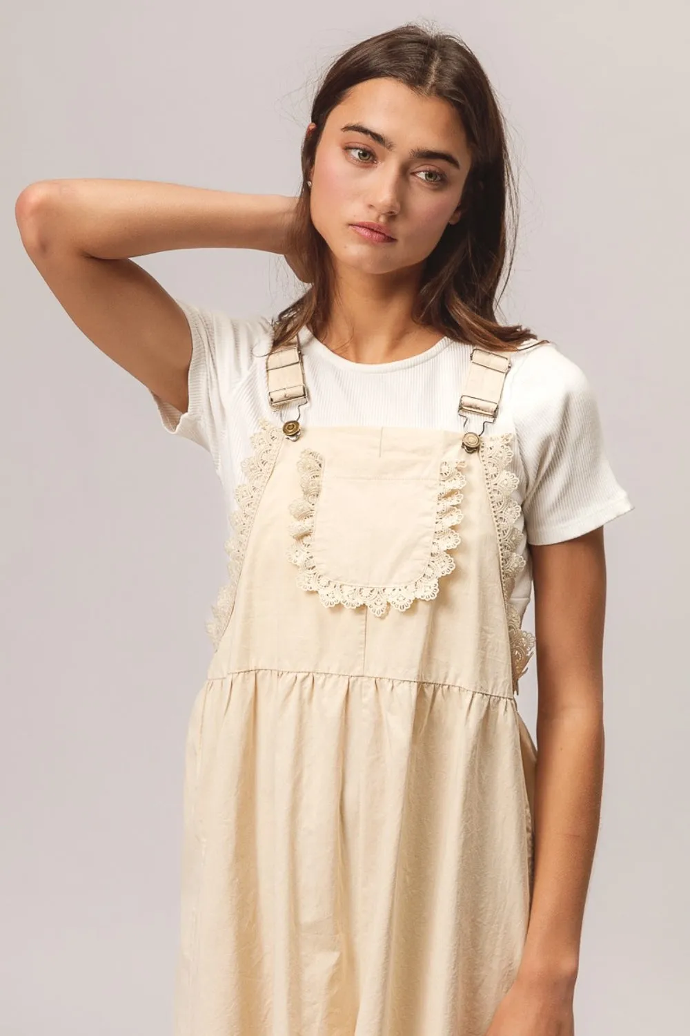 BiBi Lace Trim Rompers with Back Patch Pocket