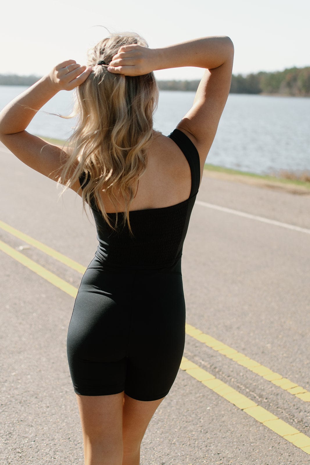 Black Athletic Romper with Paneled Waist