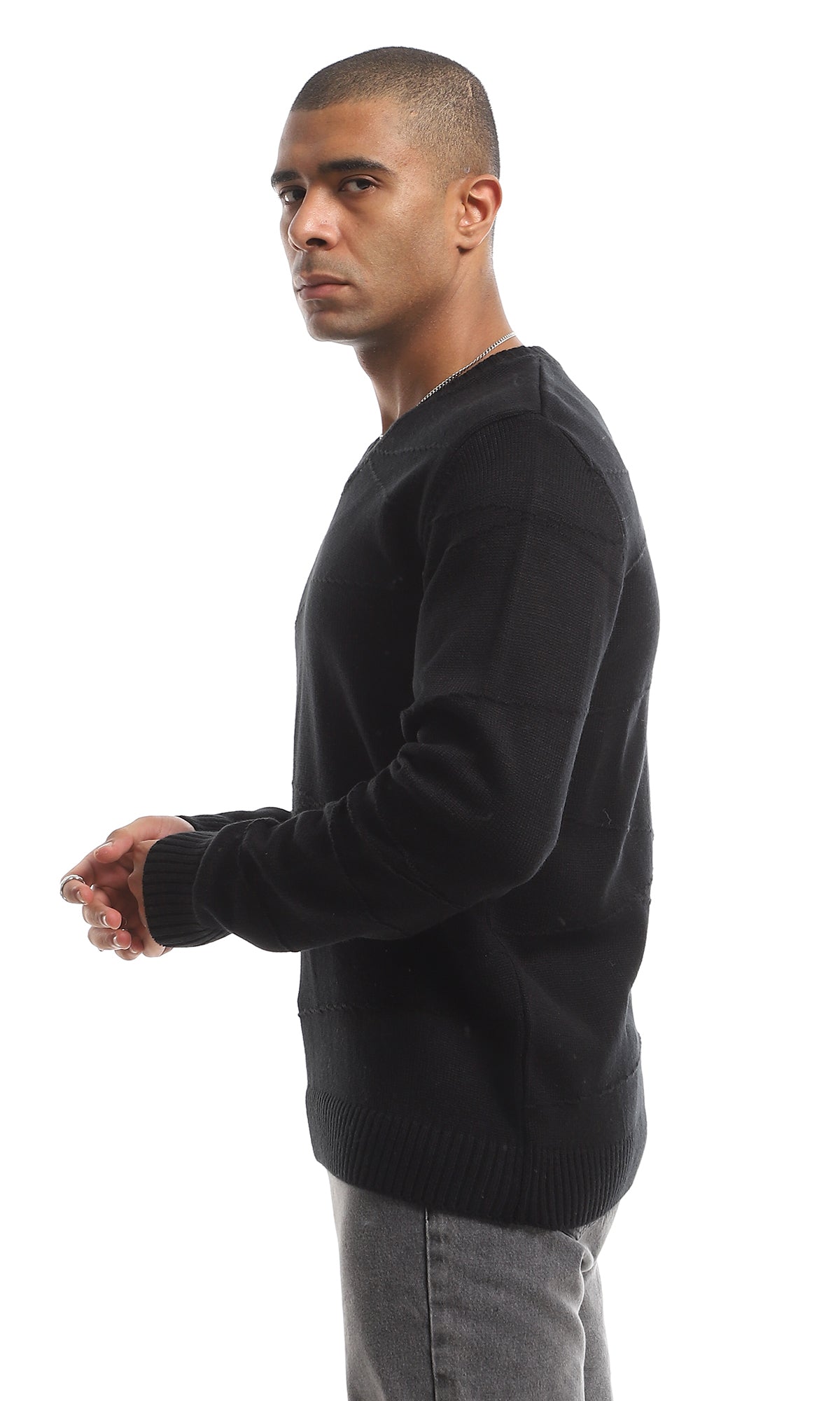 Black Classic Knitted V-Neck Long Sleeved Plain Pullover