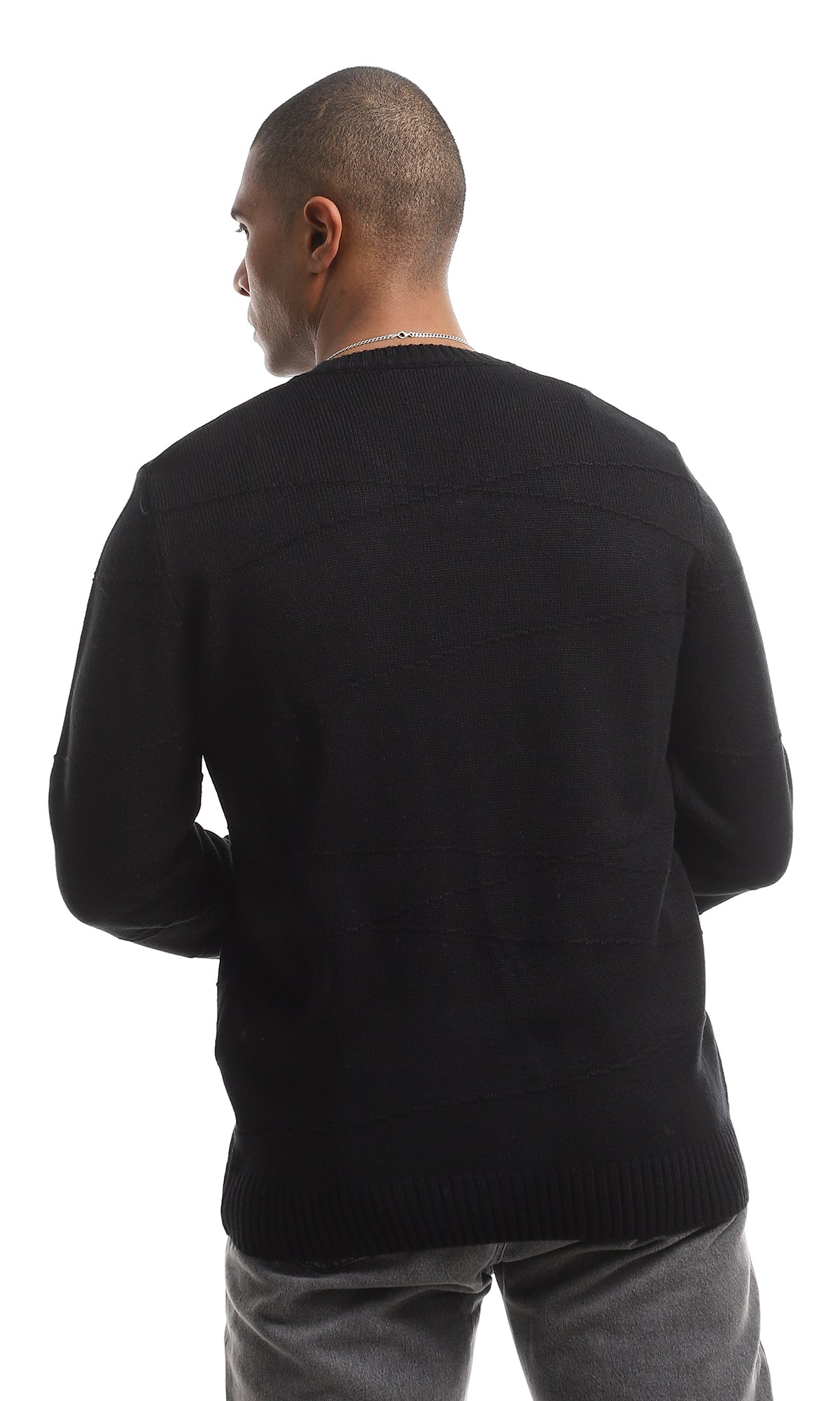 Black Classic Knitted V-Neck Long Sleeved Plain Pullover