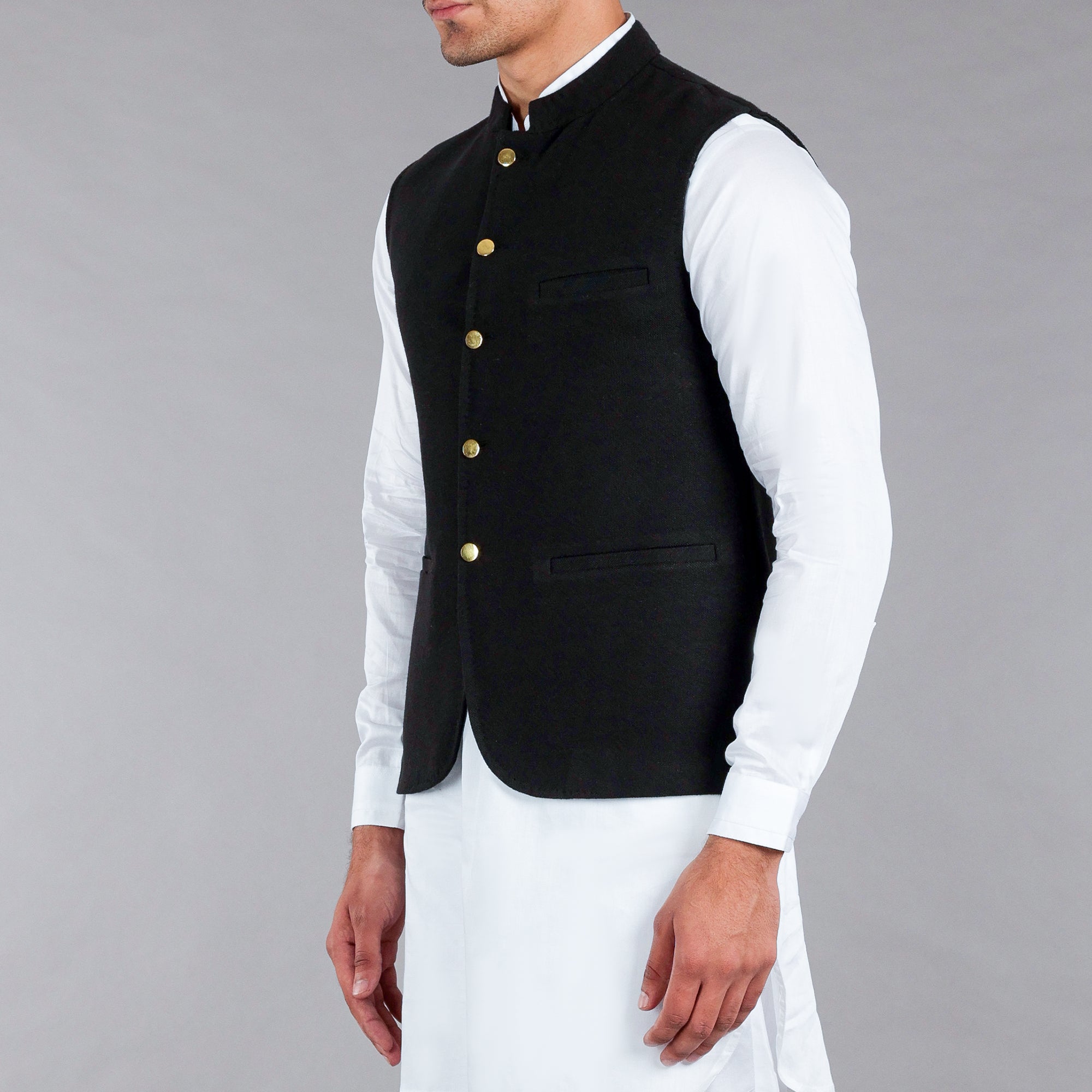 Black Khaddar Waistcoat - Shop Now!