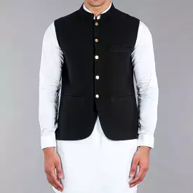 Black Khaddar Waistcoat - Shop Now!