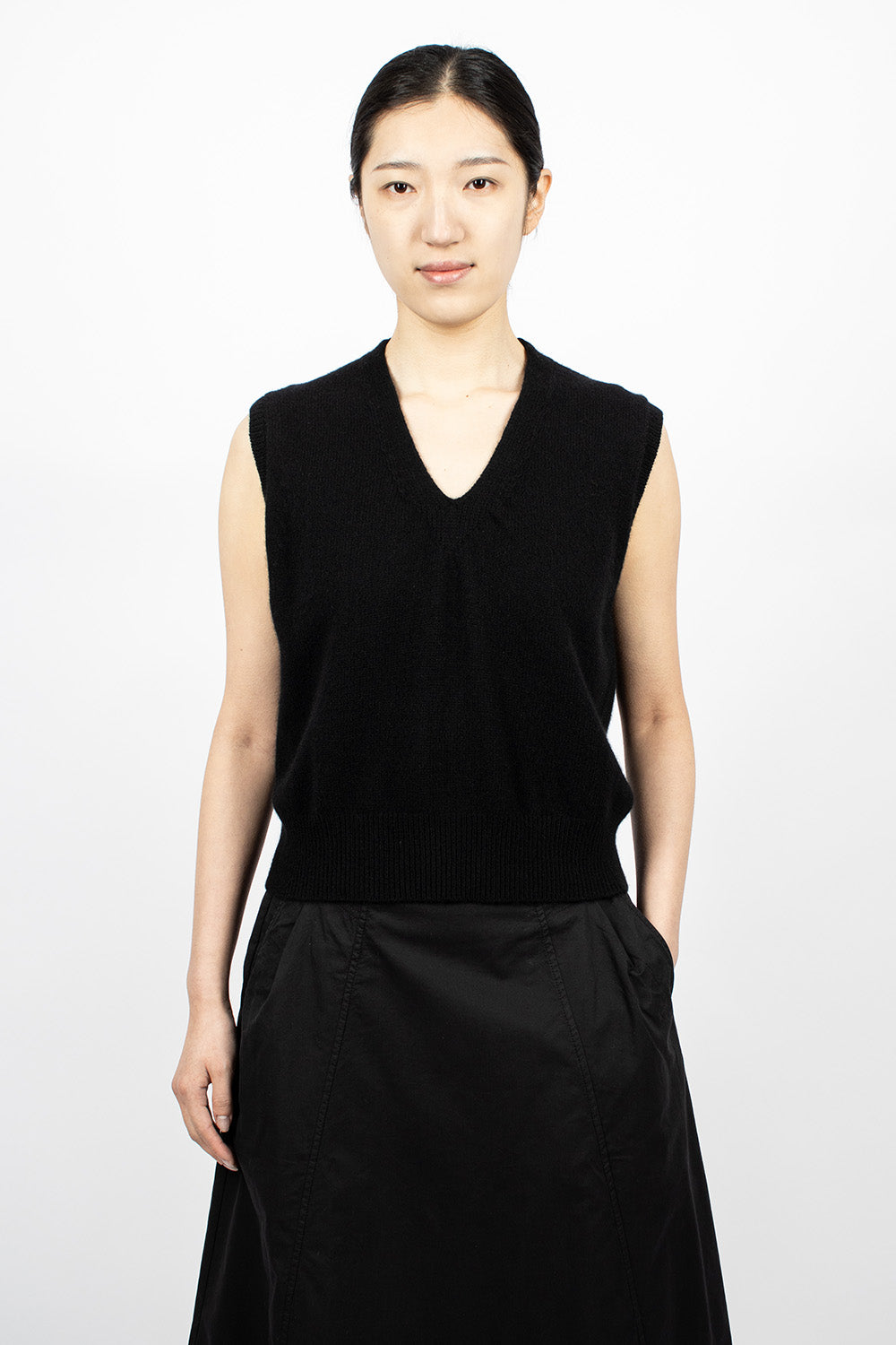 Black V Neck Slipover with Integral Design