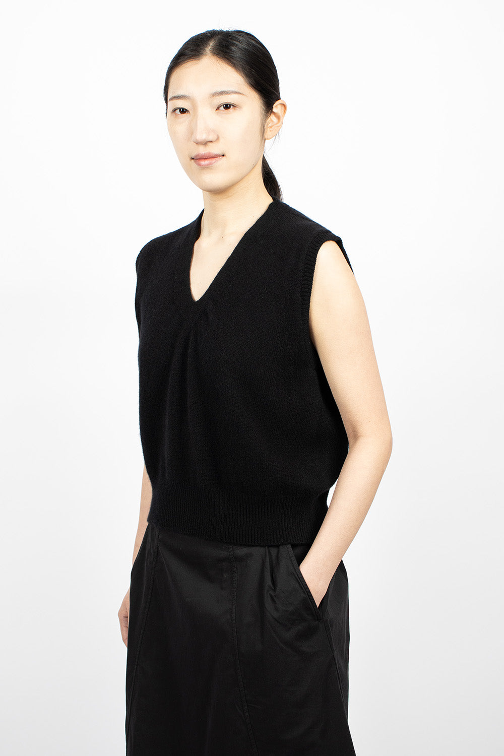 Black V Neck Slipover with Integral Design