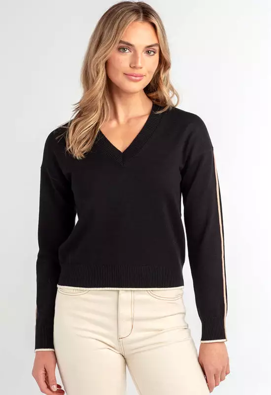 Black V-Neck Sweater - Red Haute