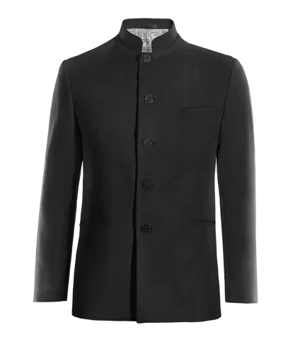  Blazer cuello mandarín negro Ónix de entretiempo