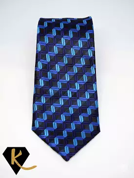 Blue and Black Geometric Striped Men's Necktie