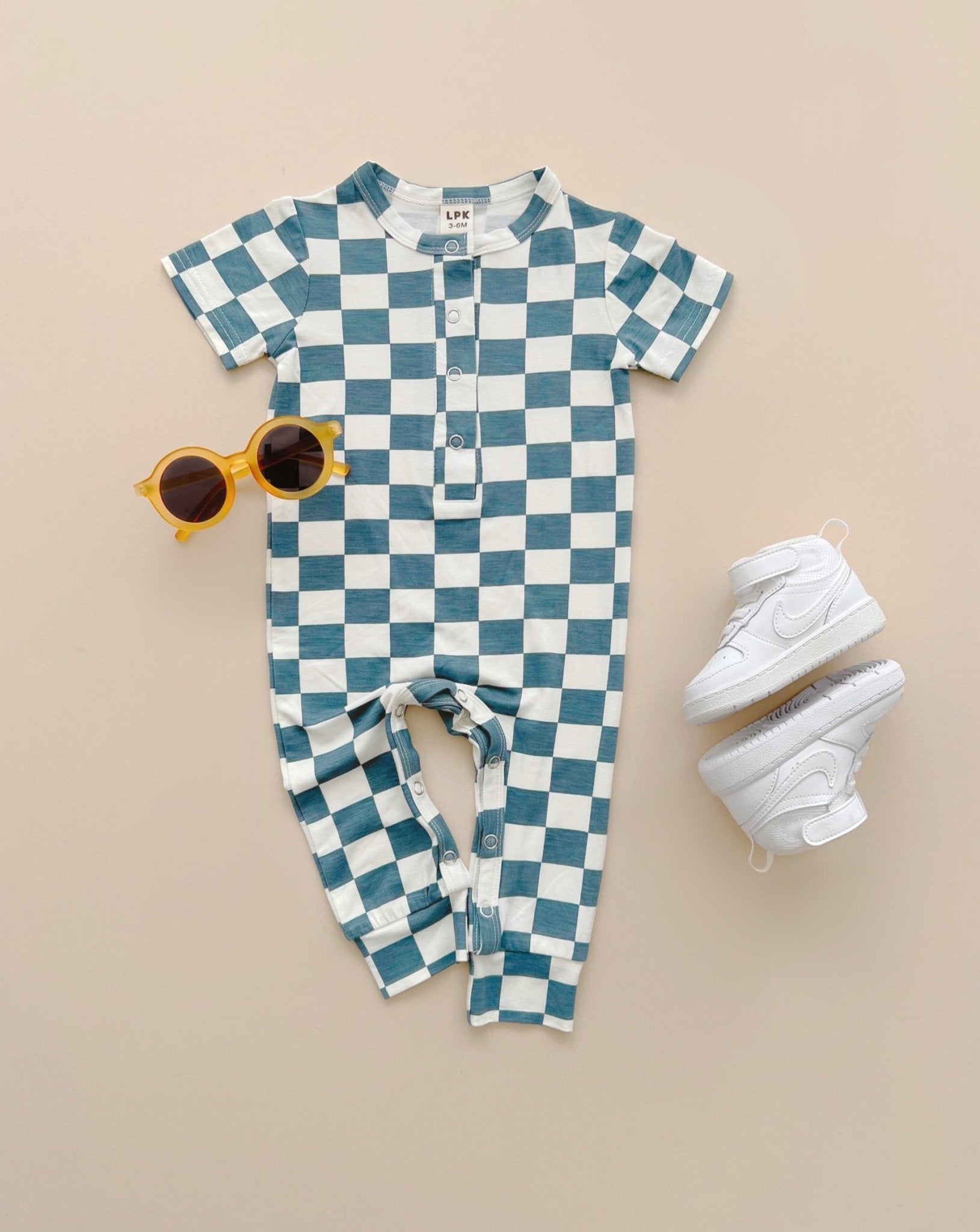 Blue Bamboo Checkered Jumpsuit