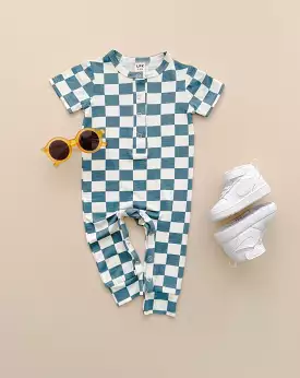 Blue Bamboo Checkered Jumpsuit