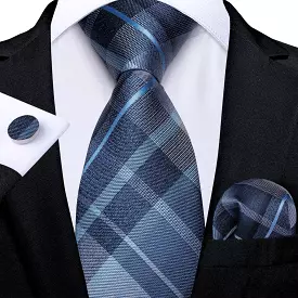 Blue Checked Necktie Set - Men's Necktie Set - Formal Checked Necktie - Blue Patterned Necktie Set - Stylish Necktie Set - Class