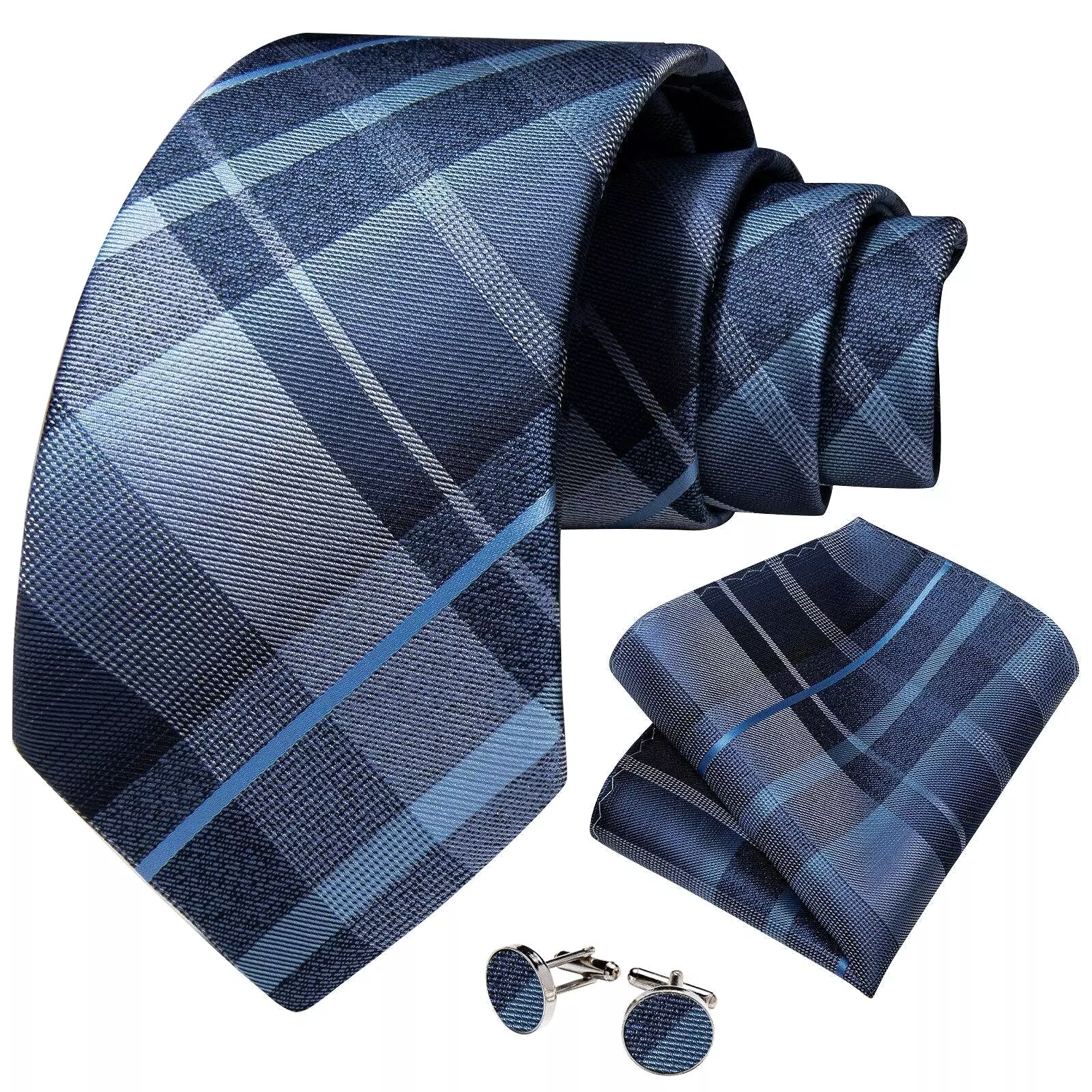 Blue Checked Necktie Set - Men's Necktie Set - Formal Checked Necktie - Blue Patterned Necktie Set - Stylish Necktie Set - Class