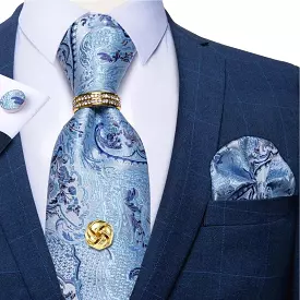 Blue Paisley Silk Necktie Set - Buy Online Now. Perfect for Formal Occasions. Limited Stock.