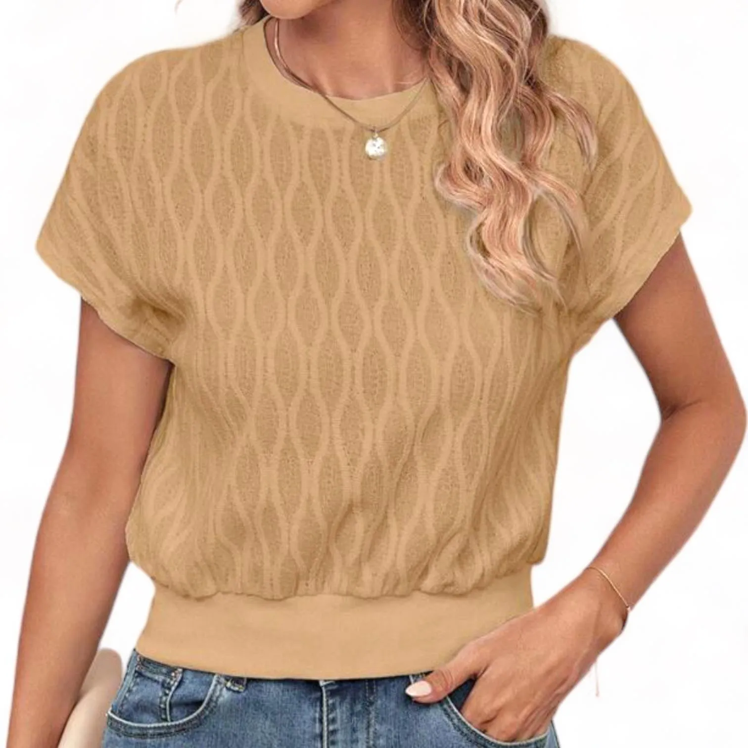 Geo Pattern Knit Square Top with Waistband